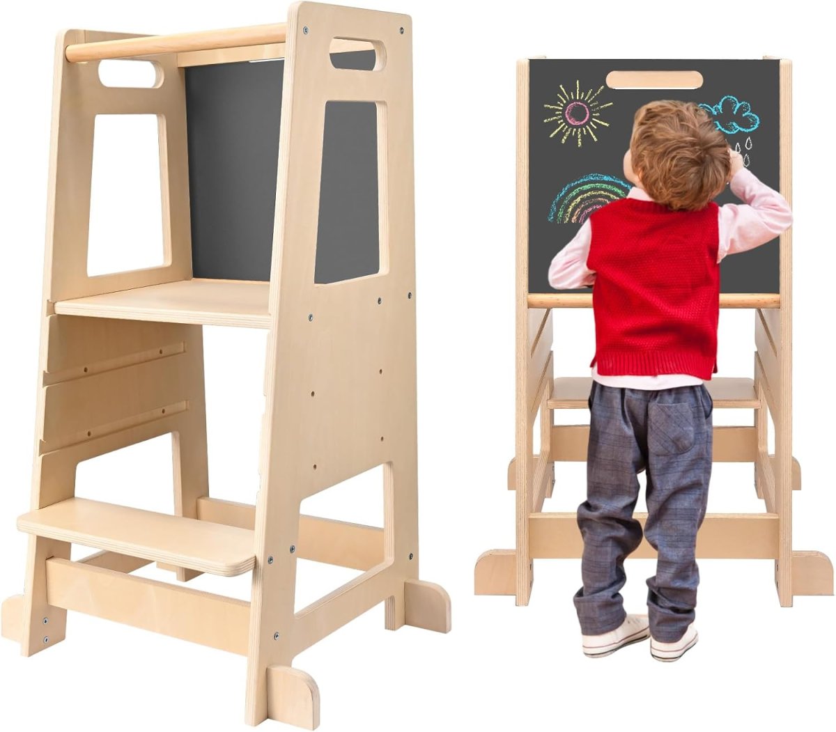 Tour d’apprentissage Montessori Hlieeosfcn : 3 hauteurs réglables et surface anti-dérapante